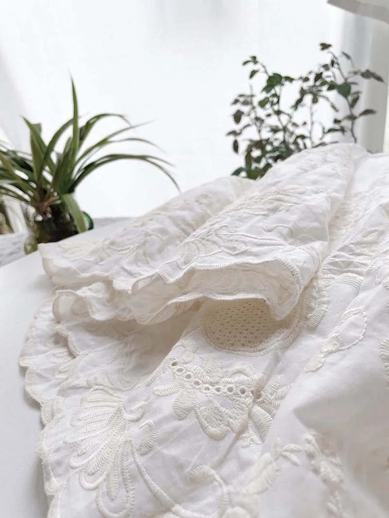 Vintage Embroidery Floral Cotton Midi Skirt Elastic Waist Skirts For Women 2026 Spring Summer