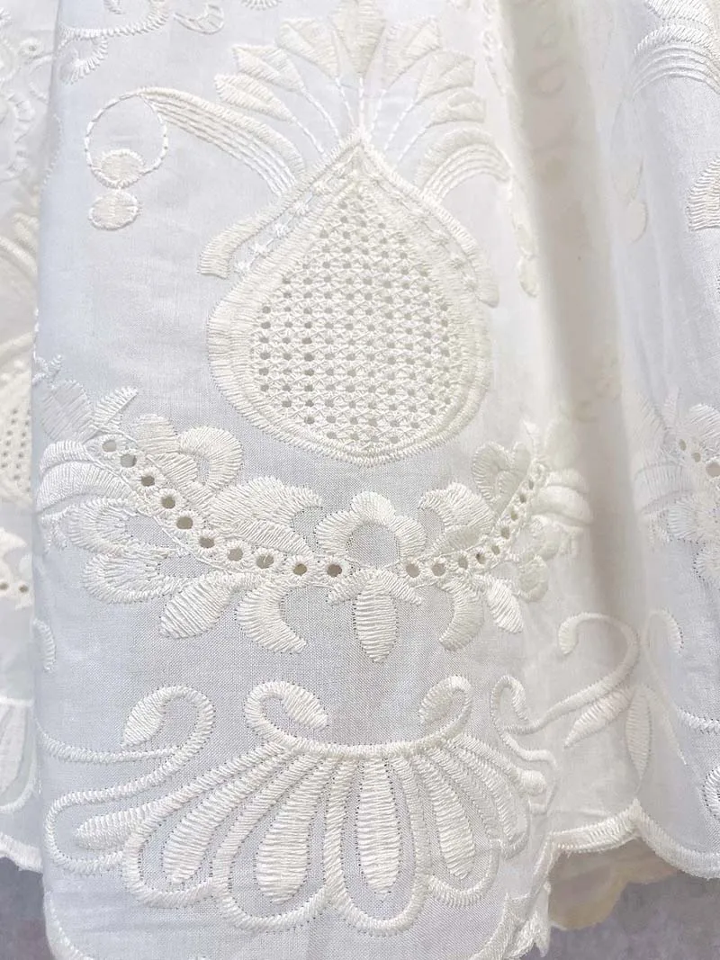 Vintage Embroidery Floral Cotton Midi Skirt Elastic Waist Skirts For Women 2026 Spring Summer