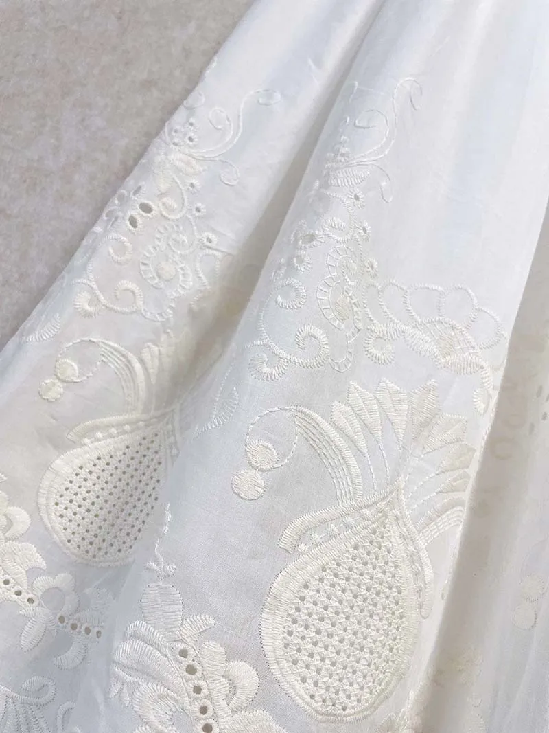 Vintage Embroidery Floral Cotton Midi Skirt Elastic Waist Skirts For Women 2026 Spring Summer