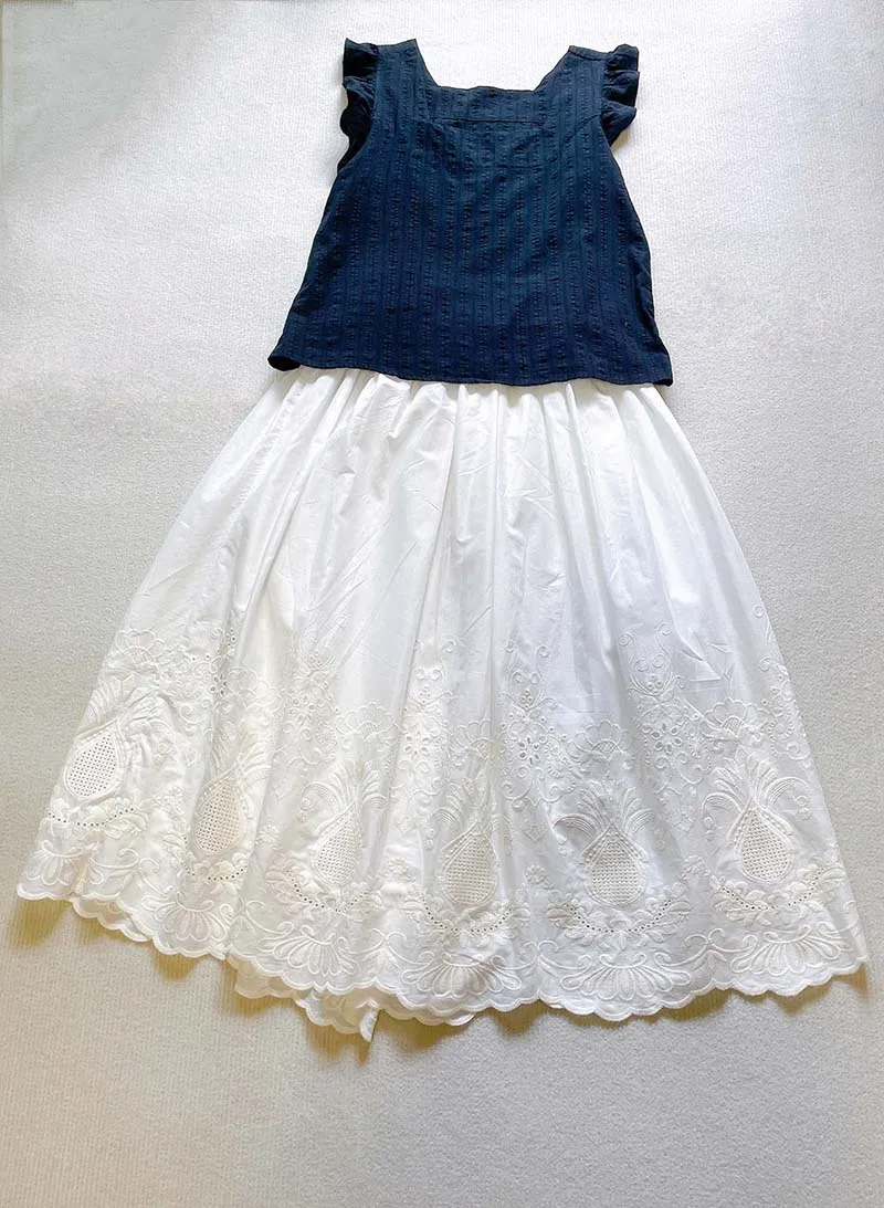 Vintage Embroidery Floral Cotton Midi Skirt Elastic Waist Skirts For Women 2026 Spring Summer