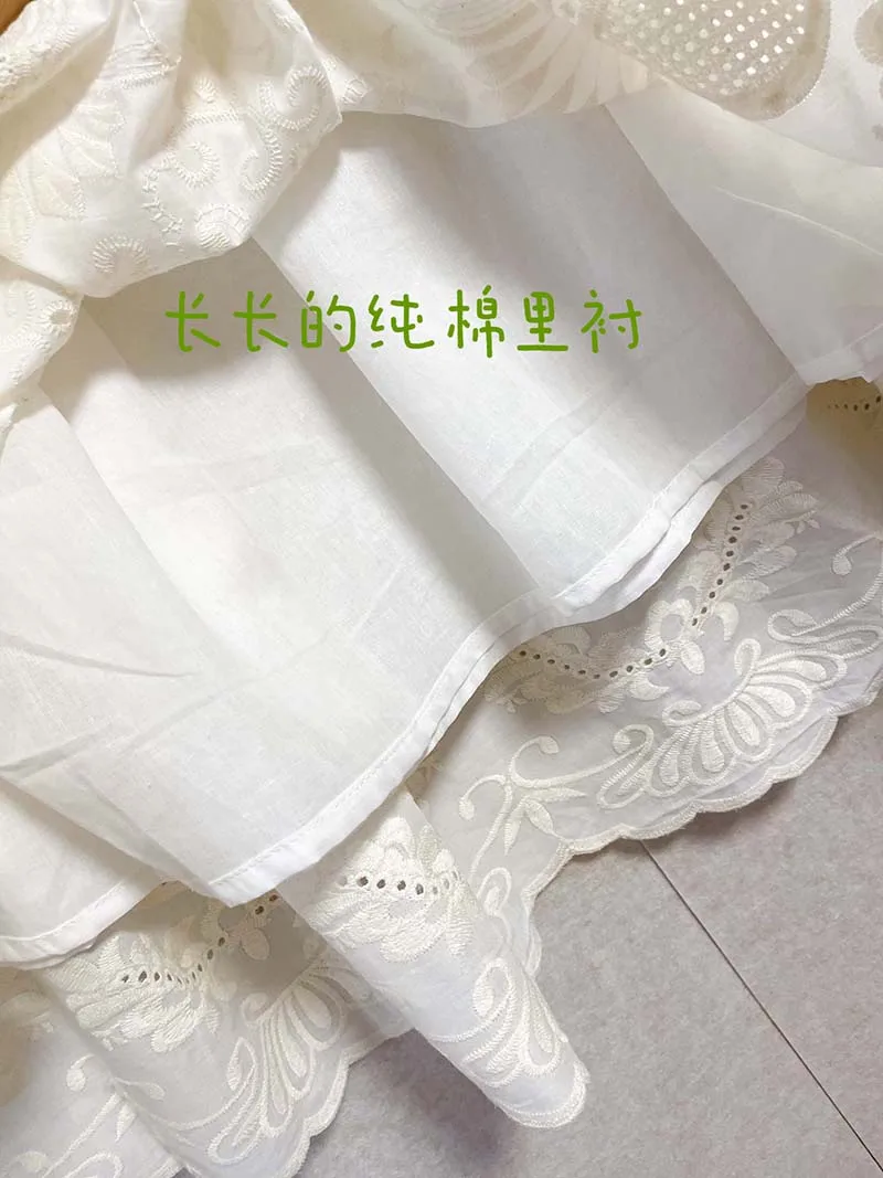 Vintage Embroidery Floral Cotton Midi Skirt Elastic Waist Skirts For Women 2026 Spring Summer