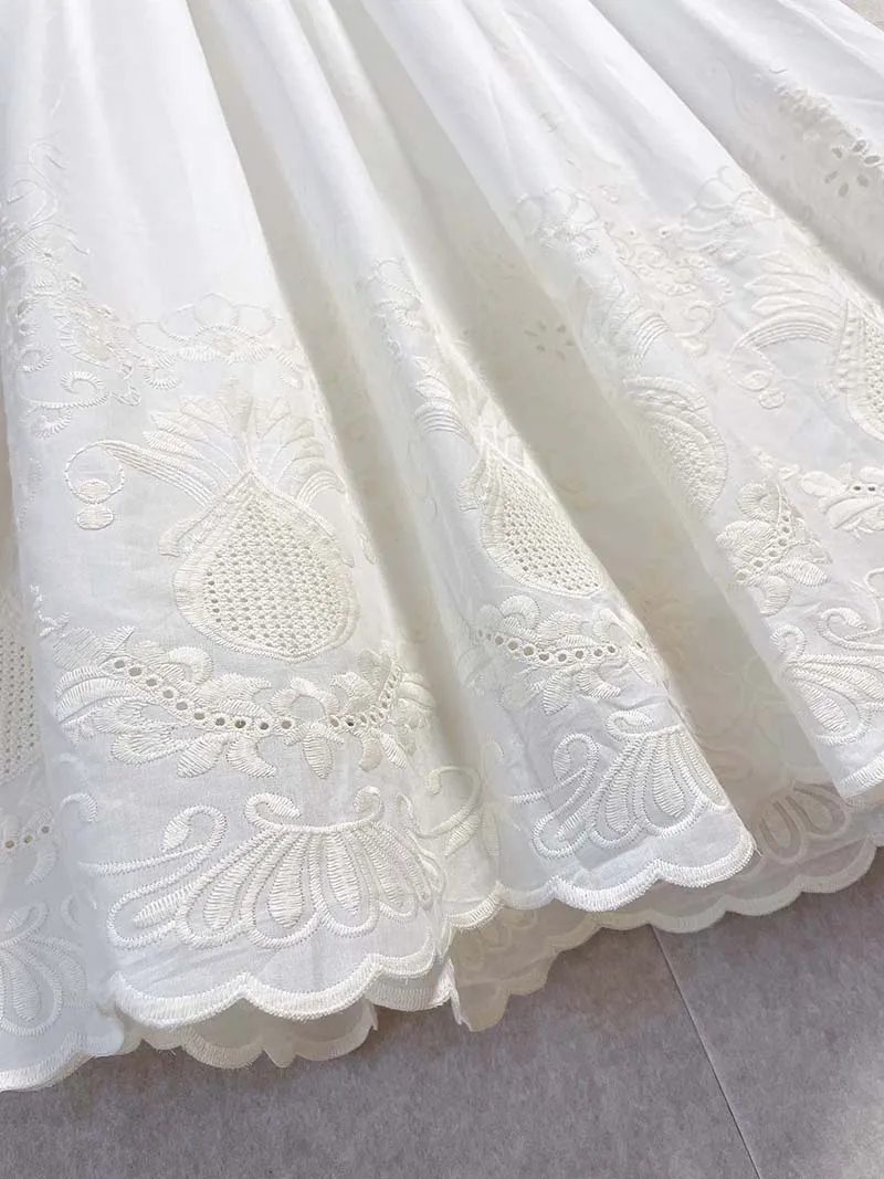 Vintage Embroidery Floral Cotton Midi Skirt Elastic Waist Skirts For Women 2026 Spring Summer