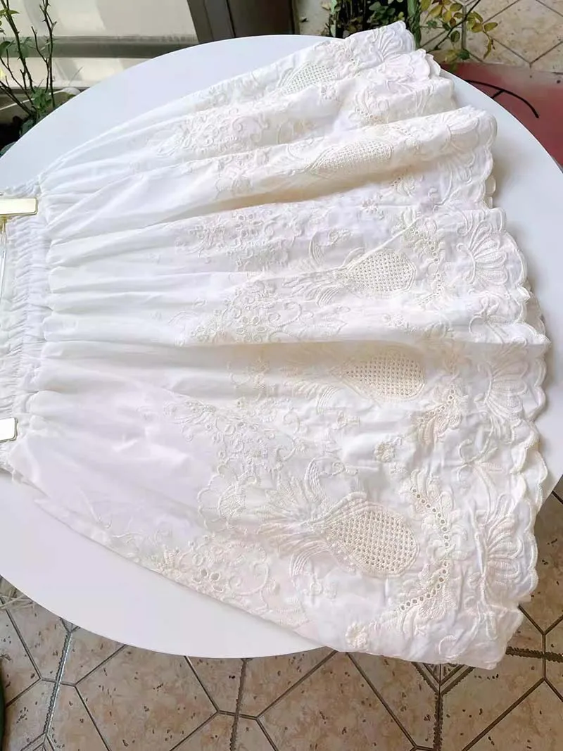 Vintage Embroidery Floral Cotton Midi Skirt Elastic Waist Skirts For Women 2026 Spring Summer