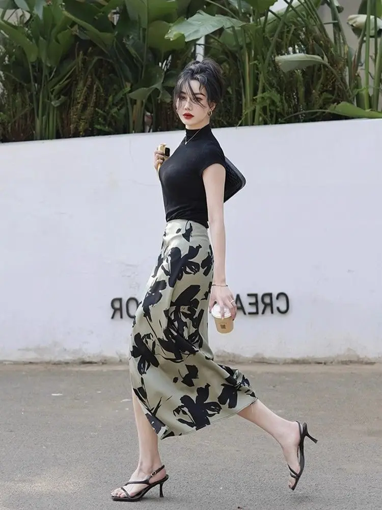Skirts for Women High Waist Midi Woman Skirt Printing Clothing Sales 2025 Trend Korean Fashion A Line Luxury Elegant New in Chic