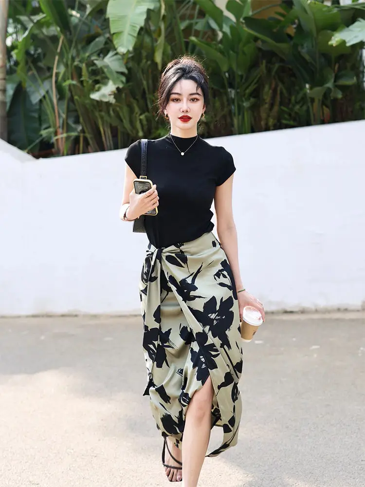 Skirts for Women High Waist Midi Woman Skirt Printing Clothing Sales 2025 Trend Korean Fashion A Line Luxury Elegant New in Chic