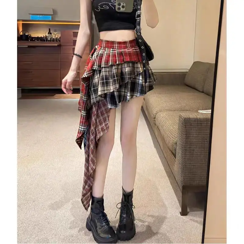 New In Y2k Skirt For Women 2025 Summer Autumn Plaid Patchwork Tassel Sexy Mini Short Skirt Japan Popular Skirt