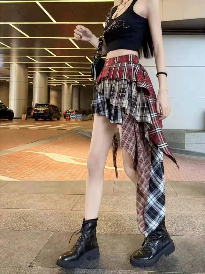 New In Y2k Skirt For Women 2025 Summer Autumn Plaid Patchwork Tassel Sexy Mini Short Skirt Japan Popular Skirt