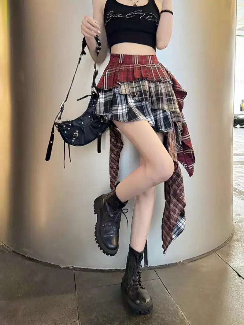 New In Y2k Skirt For Women 2025 Summer Autumn Plaid Patchwork Tassel Sexy Mini Short Skirt Japan Popular Skirt