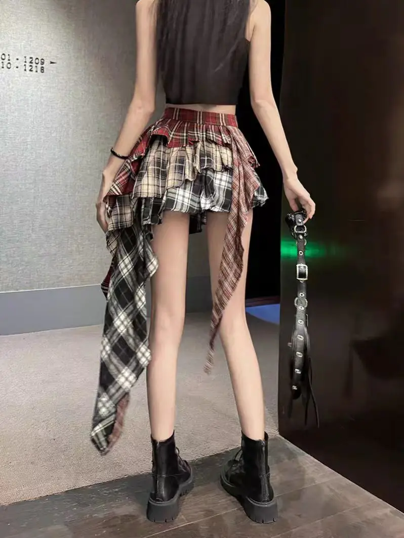 New In Y2k Skirt For Women 2025 Summer Autumn Plaid Patchwork Tassel Sexy Mini Short Skirt Japan Popular Skirt