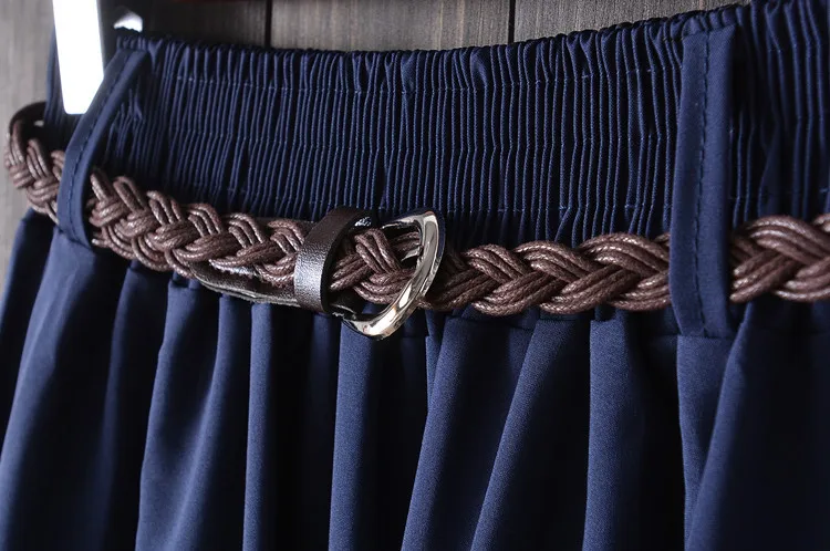 Midi Knee Length Summer Skirt Women With Belt 2025 Fashion Korean Ladies High Waist Pleated A-line School Skirt Female