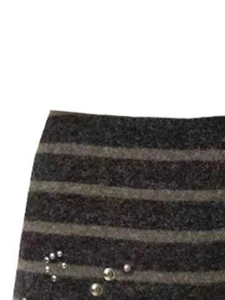 Y2k Aesthetic Women Sexy Stripe Rhinestone Skirts High Waist Vintage Mini Skirt Harajuku Grunge Contrast Color Pencil Faldas