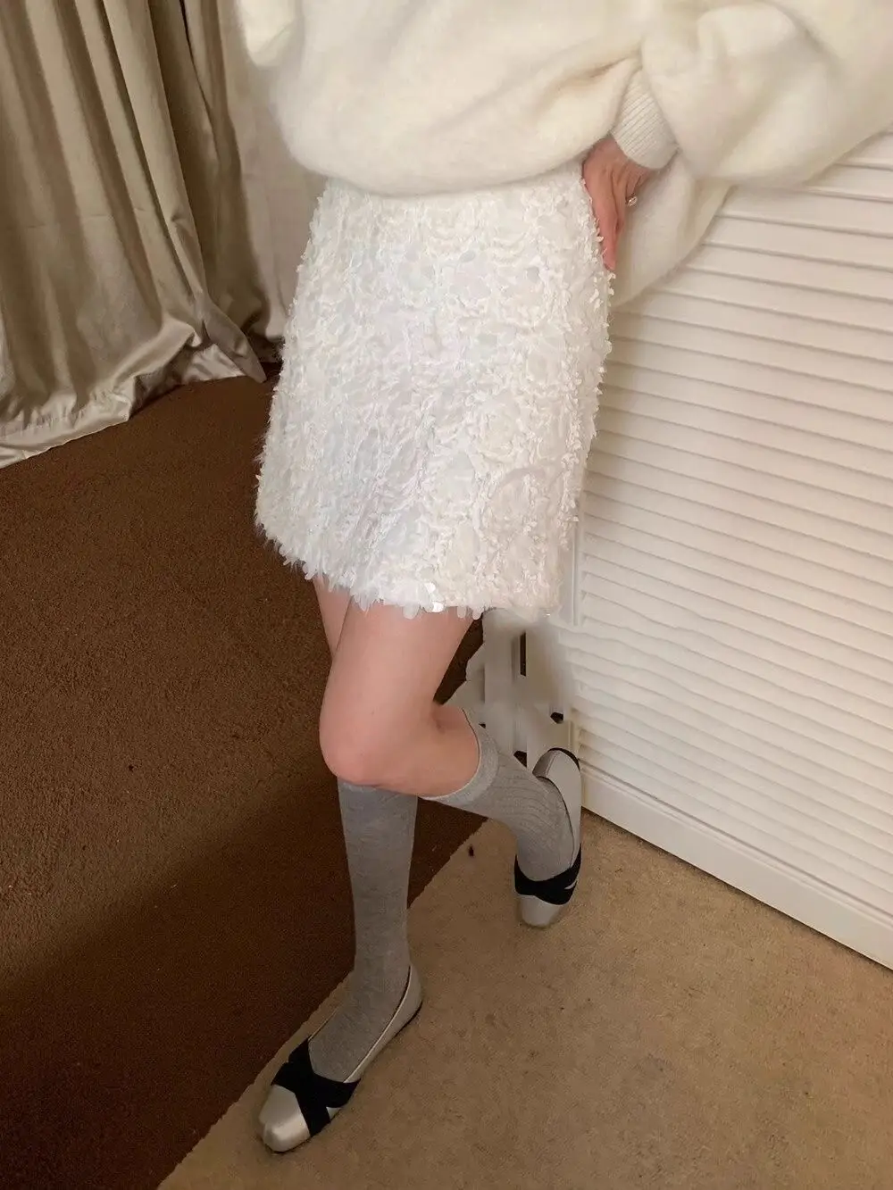 Fashion Clothing Юбка Ropa Mujer Autumn A Line High Waist Falda Heavy Industry White Sequined Skirt Юбки Korean