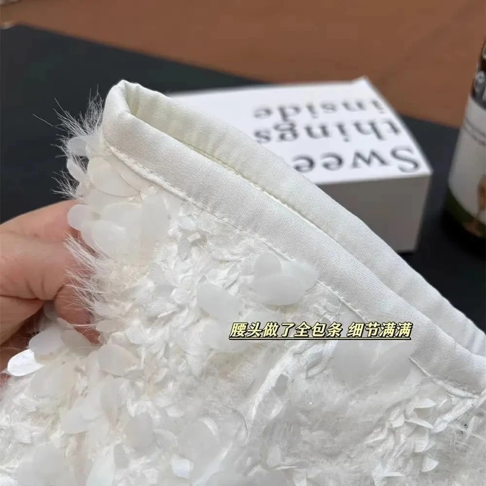 Fashion Clothing Юбка Ropa Mujer Autumn A Line High Waist Falda Heavy Industry White Sequined Skirt Юбки Korean
