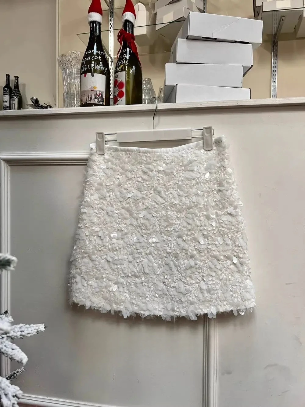 Fashion Clothing Юбка Ropa Mujer Autumn A Line High Waist Falda Heavy Industry White Sequined Skirt Юбки Korean