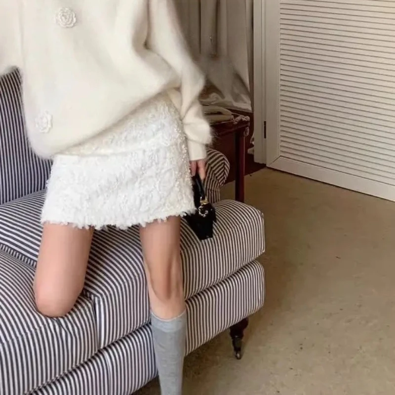Fashion Clothing Юбка Ropa Mujer Autumn A Line High Waist Falda Heavy Industry White Sequined Skirt Юбки Korean