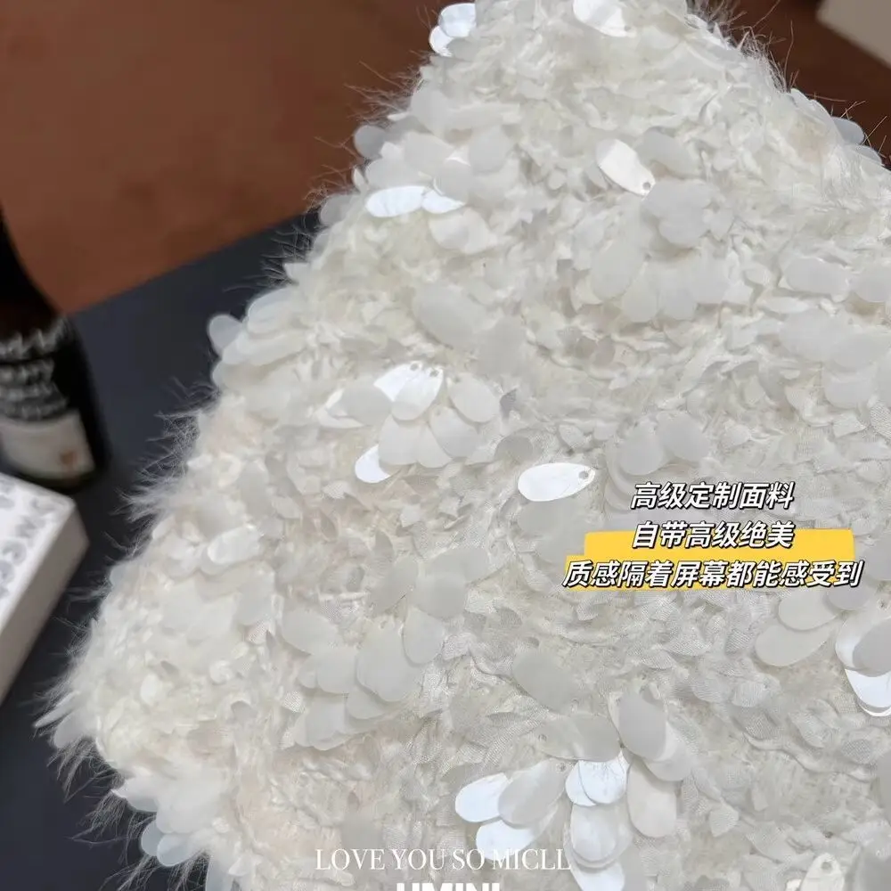Fashion Clothing Юбка Ropa Mujer Autumn A Line High Waist Falda Heavy Industry White Sequined Skirt Юбки Korean