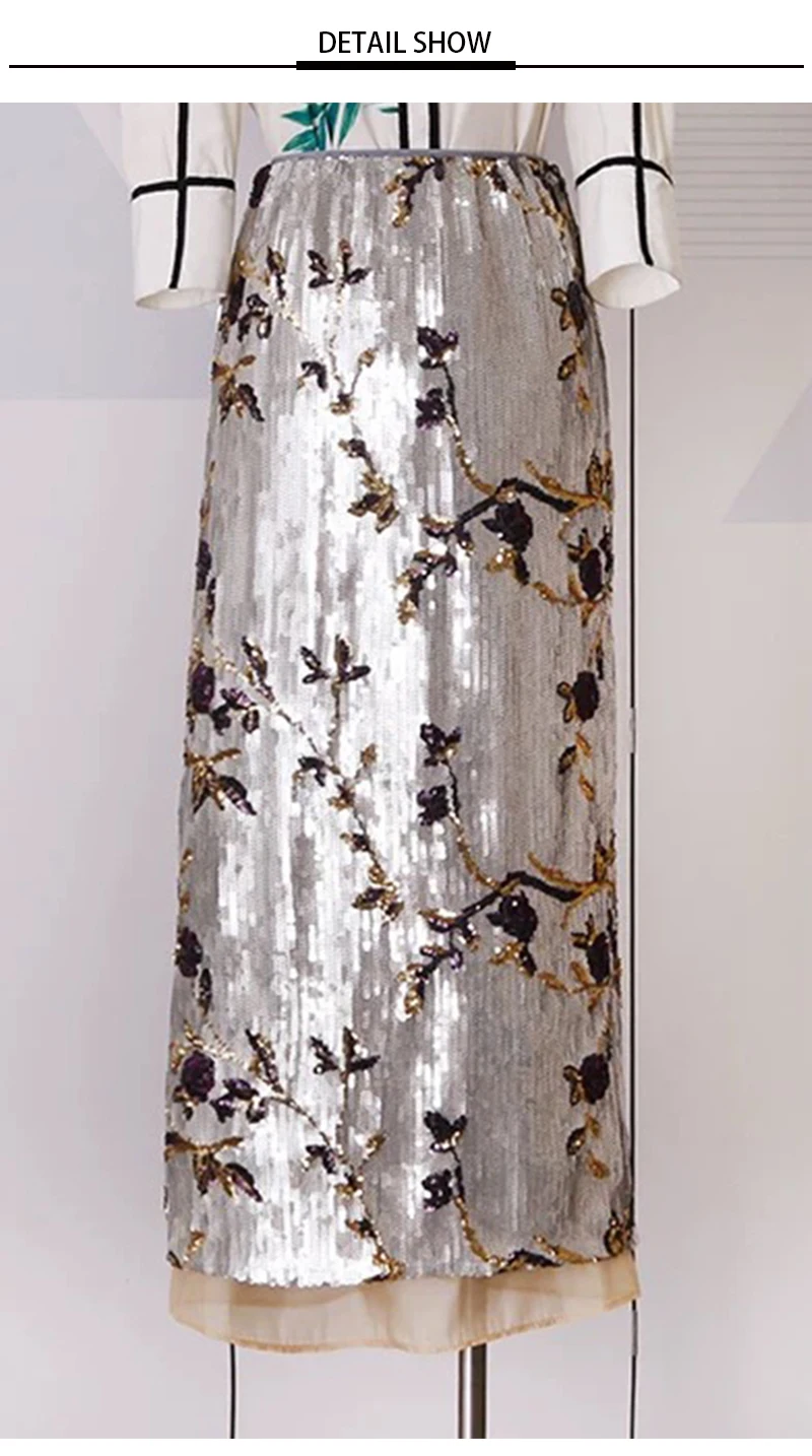 In the early spring of 2025, the new elegant hip skirt embroidered with sequins and high waist was opened with a skirt.