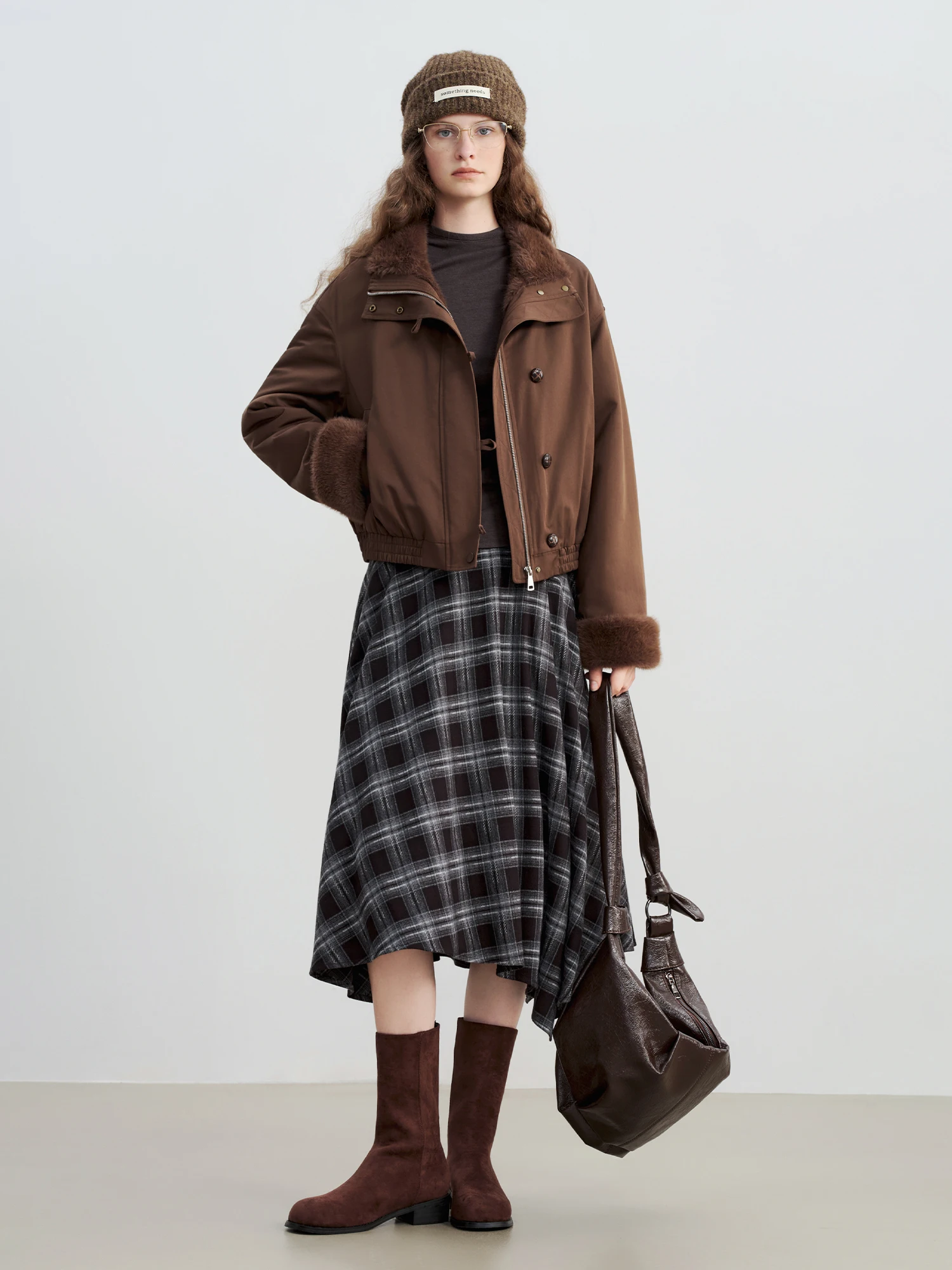 ZIQIAO 2025 Women's Retro Plaid A-Line Skirt - High Waist Flared Swing Midi Skirt with Pleated Detail for Office Casual​
