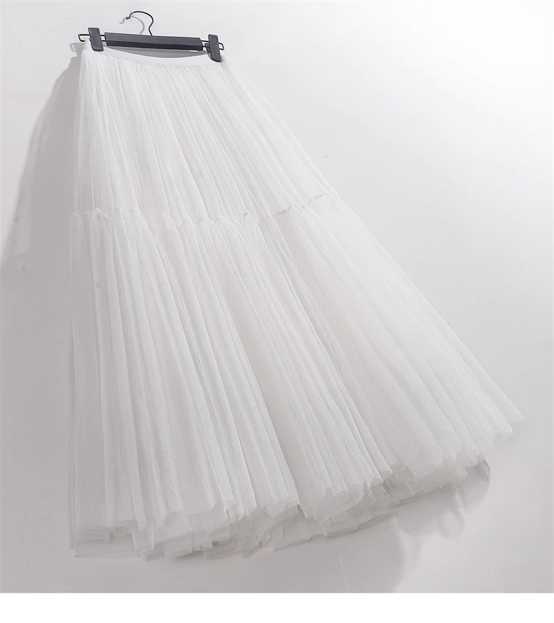 Summer High Waist Long Tulle Skirts for Women Solid Color A-Line Tutu Mesh Clothing Spring Autumn Female Pleated Skirts