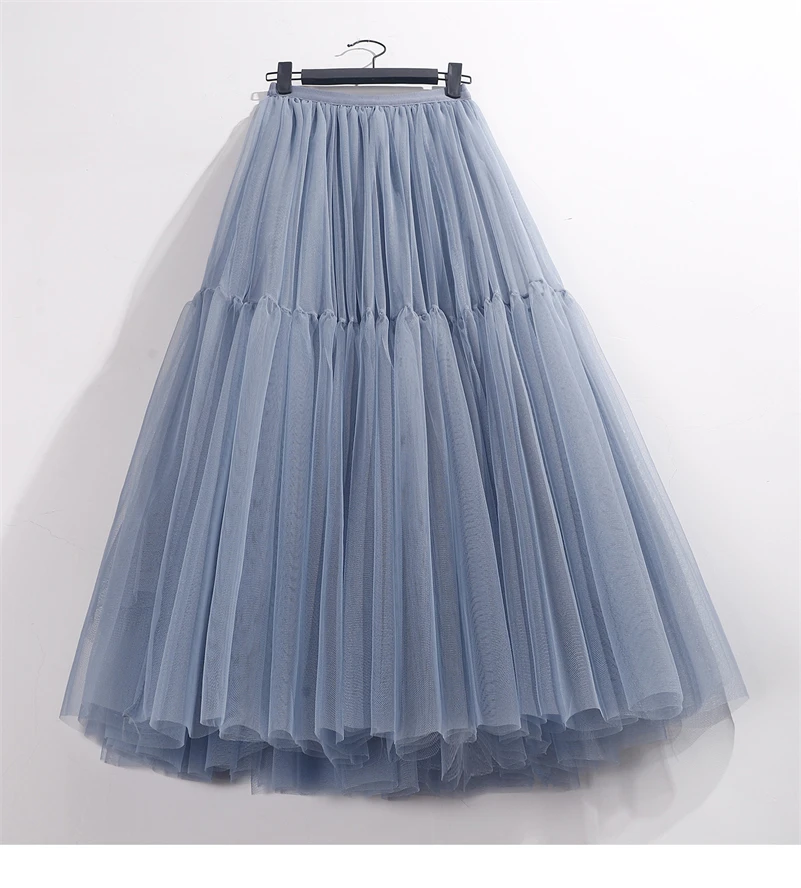 Summer High Waist Long Tulle Skirts for Women Solid Color A-Line Tutu Mesh Clothing Spring Autumn Female Pleated Skirts