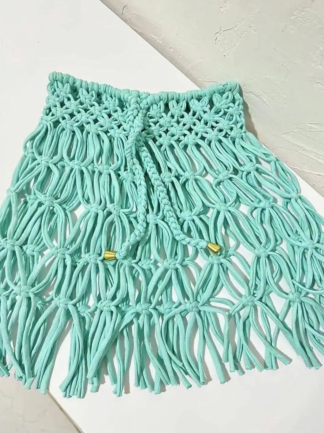 Beachapche Hand Crochet Tassel Mini Skirts Women Fashion Sexy Side High Knitted Beach Cover Ups Casual