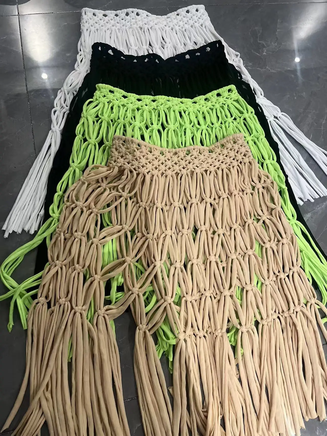 Beachapche Hand Crochet Tassel Mini Skirts Women Fashion Sexy Side High Knitted Beach Cover Ups Casual