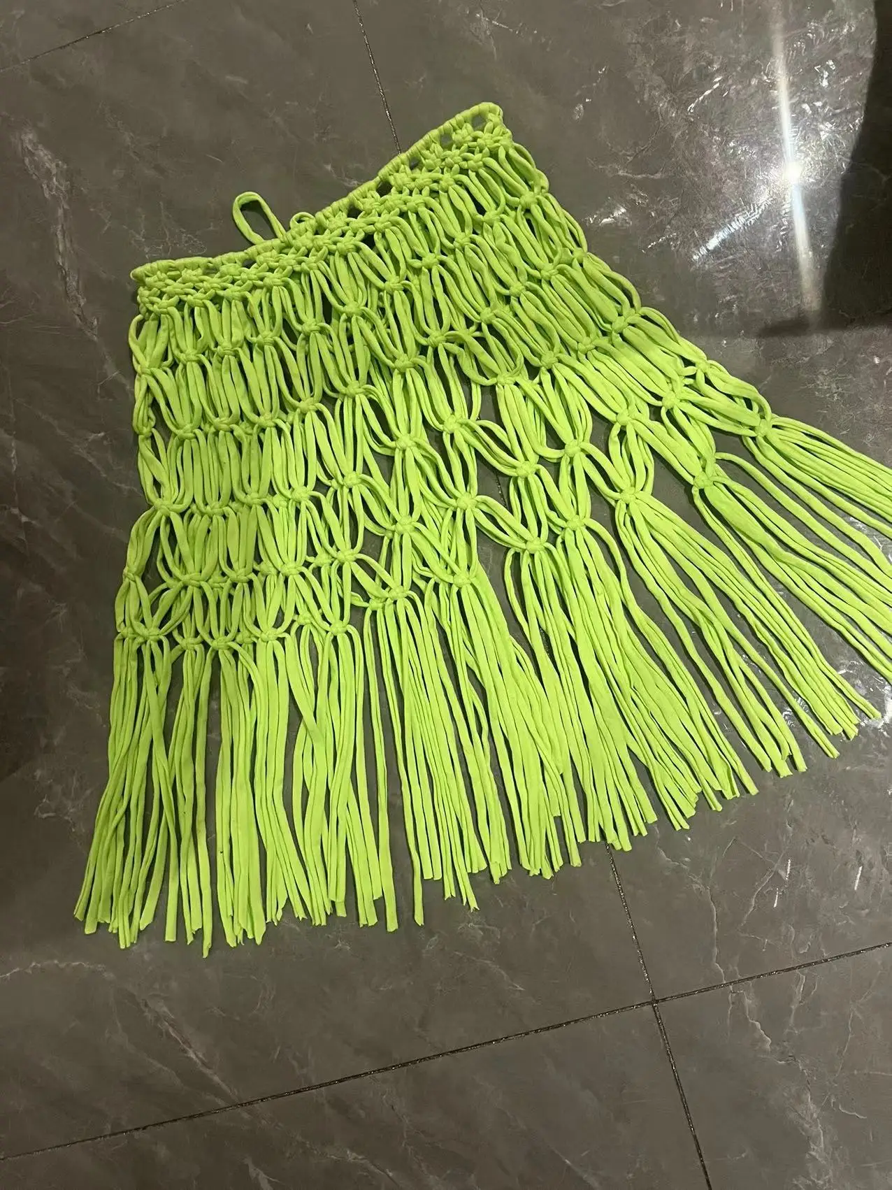 Beachapche Hand Crochet Tassel Mini Skirts Women Fashion Sexy Side High Knitted Beach Cover Ups Casual