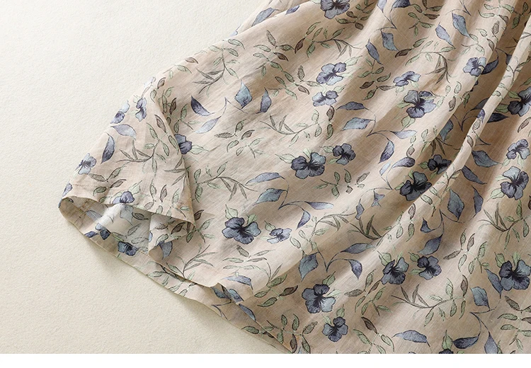 Cotton and Linen Print Ethnic Style Skirt Women's Summer New Korean Style High Waist Loose Elegant Casual Lace-Up A- Line Skirt