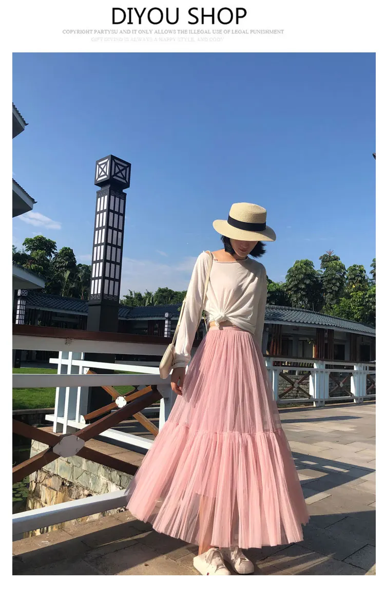 Vintage Gothic Black White Pleated Long Tulle Skirt Tutu Femme High Waist holiday Runway Mesh Skirts Womens 2025 Jupe Casual