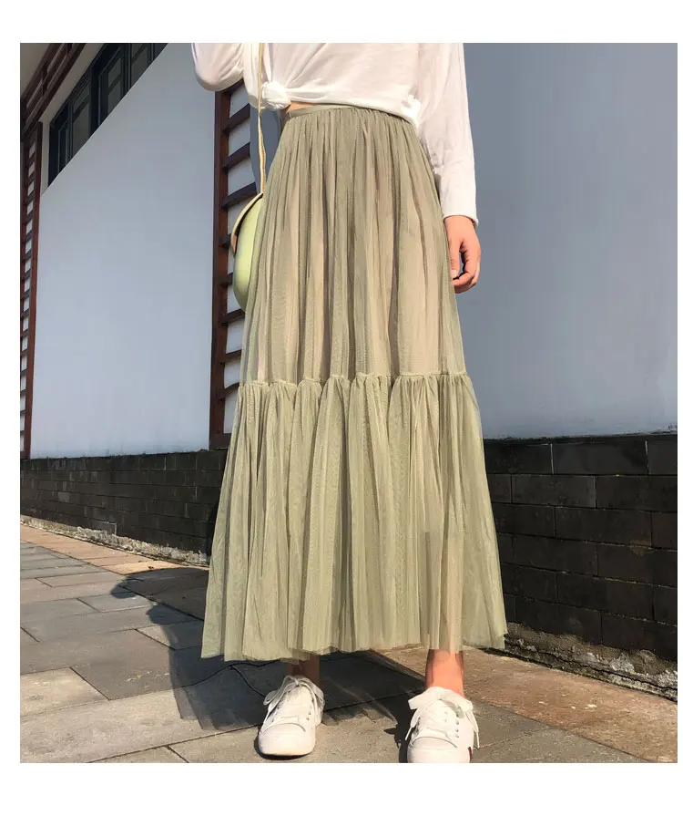 Vintage Gothic Black White Pleated Long Tulle Skirt Tutu Femme High Waist holiday Runway Mesh Skirts Womens 2025 Jupe Casual