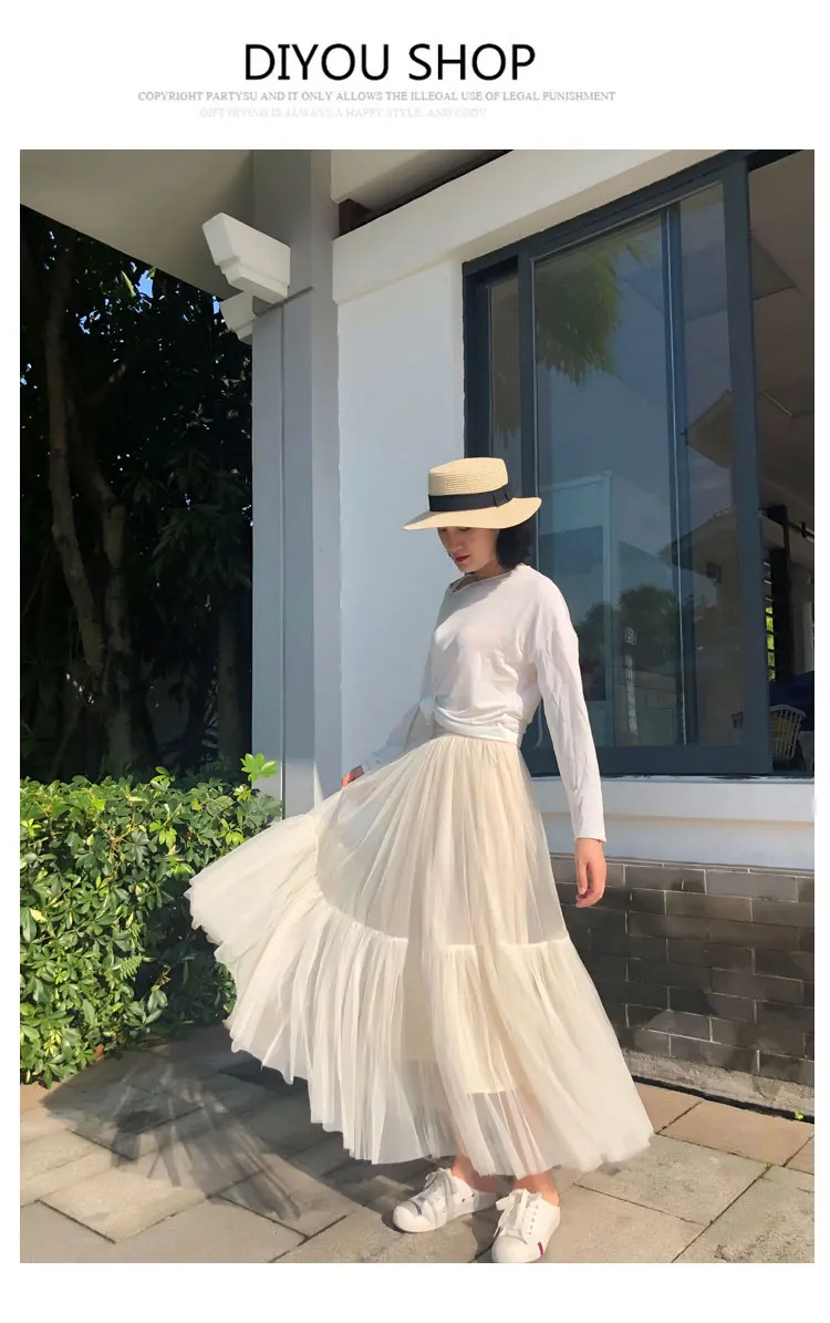 Vintage Gothic Black White Pleated Long Tulle Skirt Tutu Femme High Waist holiday Runway Mesh Skirts Womens 2025 Jupe Casual