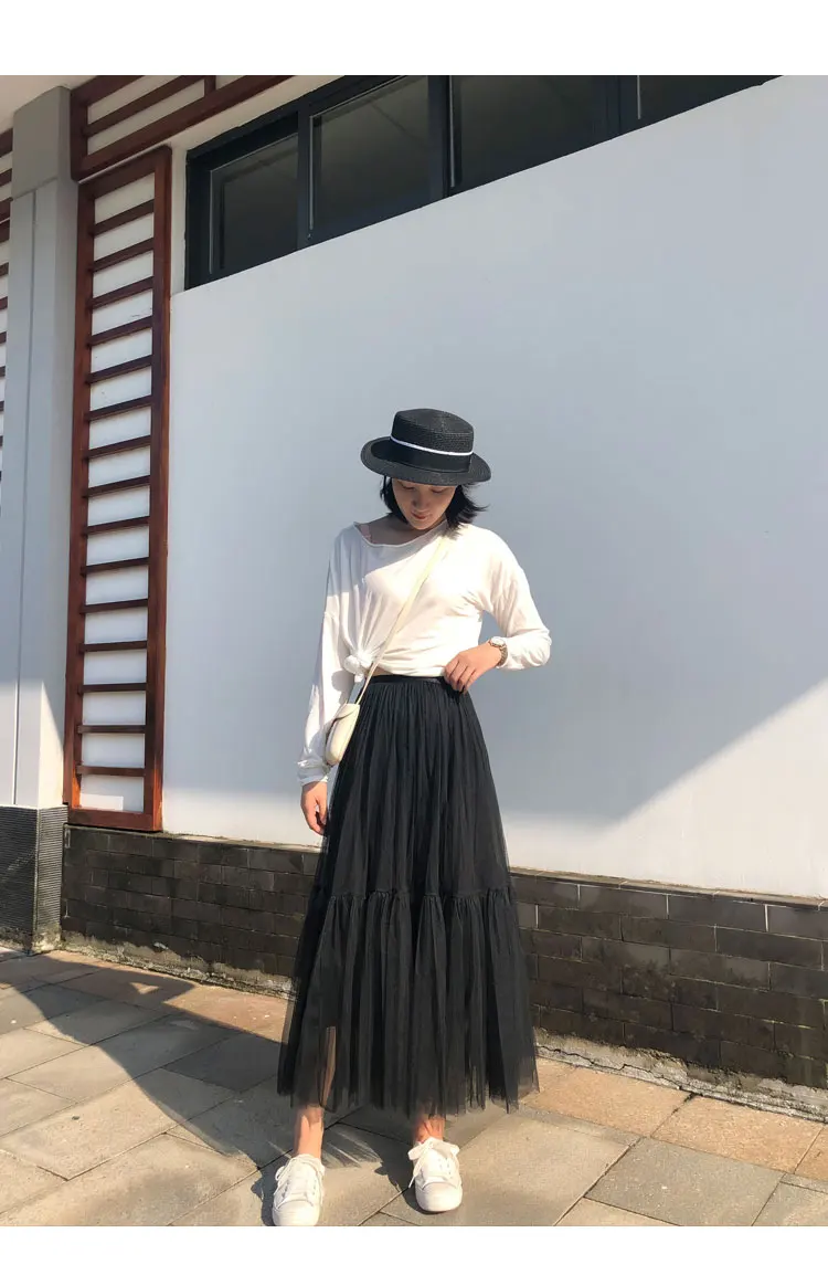 Vintage Gothic Black White Pleated Long Tulle Skirt Tutu Femme High Waist holiday Runway Mesh Skirts Womens 2025 Jupe Casual