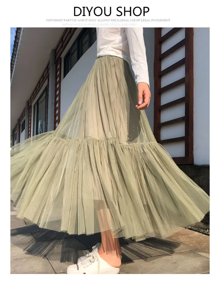 Vintage Gothic Black White Pleated Long Tulle Skirt Tutu Femme High Waist holiday Runway Mesh Skirts Womens 2025 Jupe Casual