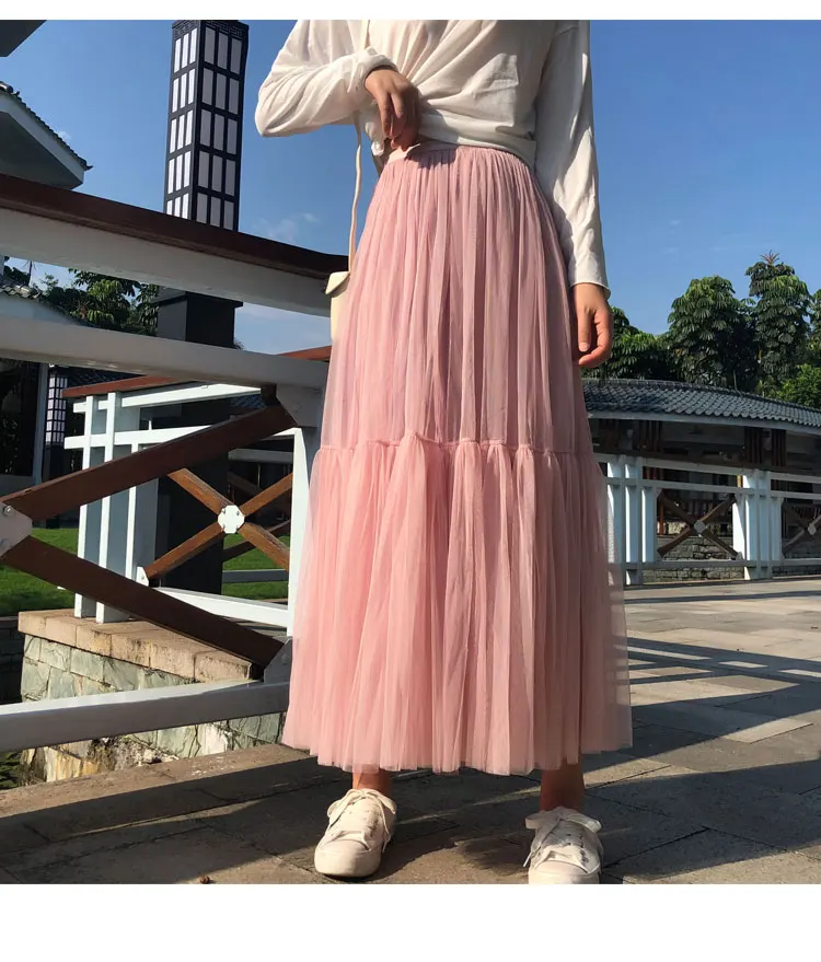 Vintage Gothic Black White Pleated Long Tulle Skirt Tutu Femme High Waist holiday Runway Mesh Skirts Womens 2025 Jupe Casual