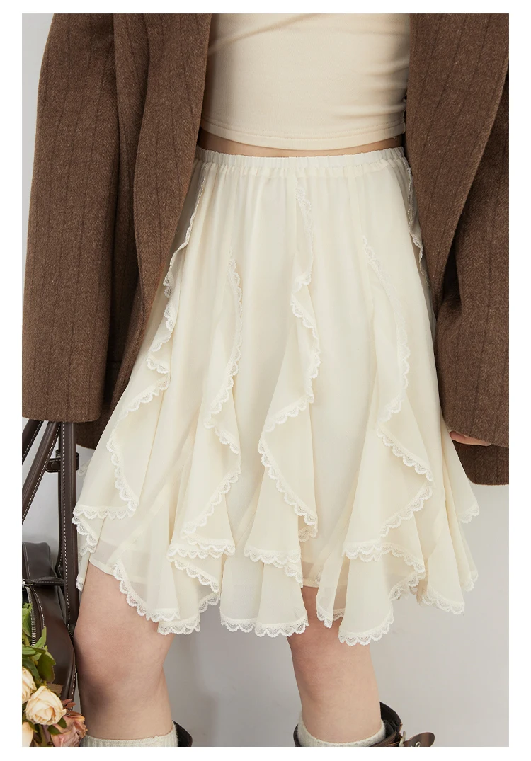 CHIC VEN Korean Women Skirts A Line Loose Casual New High Waist Irregular Lace Half Length Female Skirt Spring Summer 2025