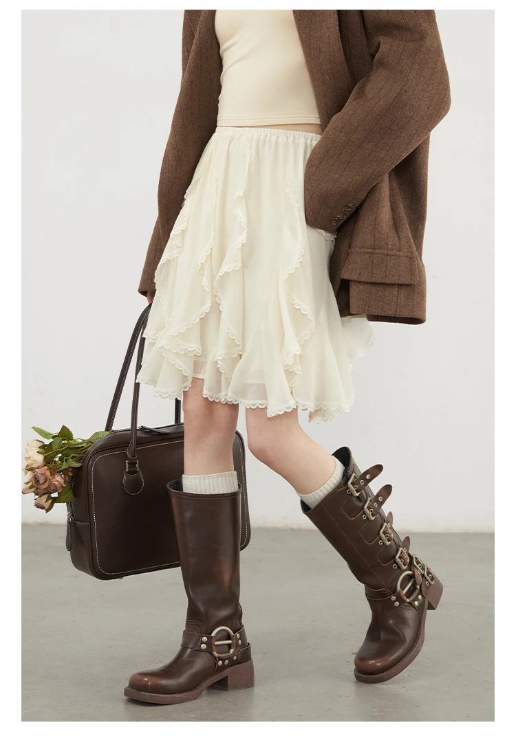 CHIC VEN Korean Women Skirts A Line Loose Casual New High Waist Irregular Lace Half Length Female Skirt Spring Summer 2025