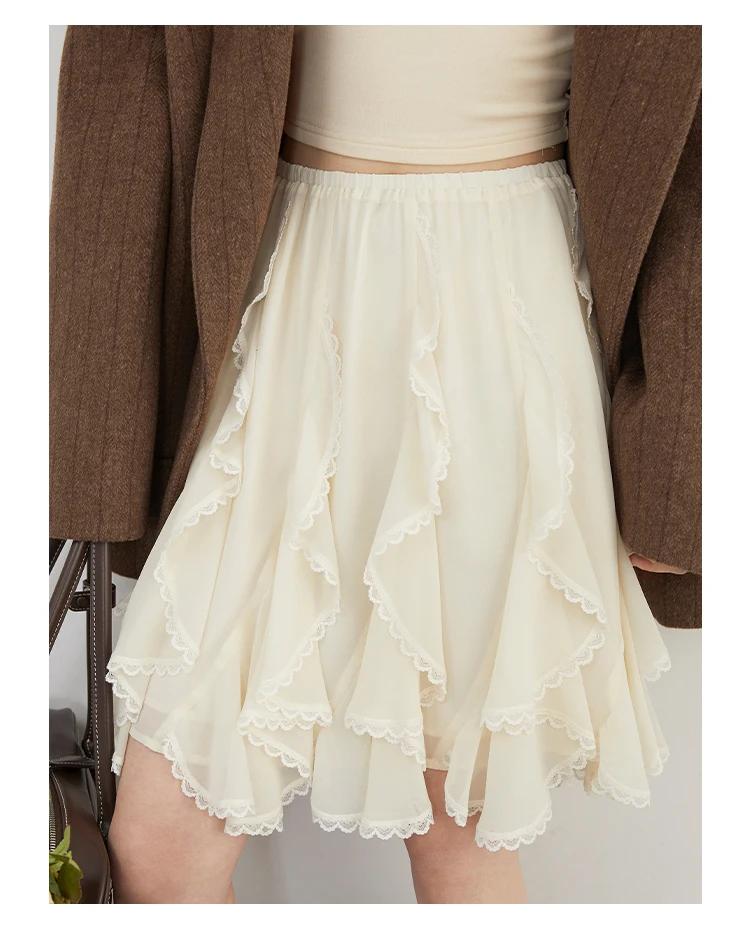 CHIC VEN Korean Women Skirts A Line Loose Casual New High Waist Irregular Lace Half Length Female Skirt Spring Summer 2025