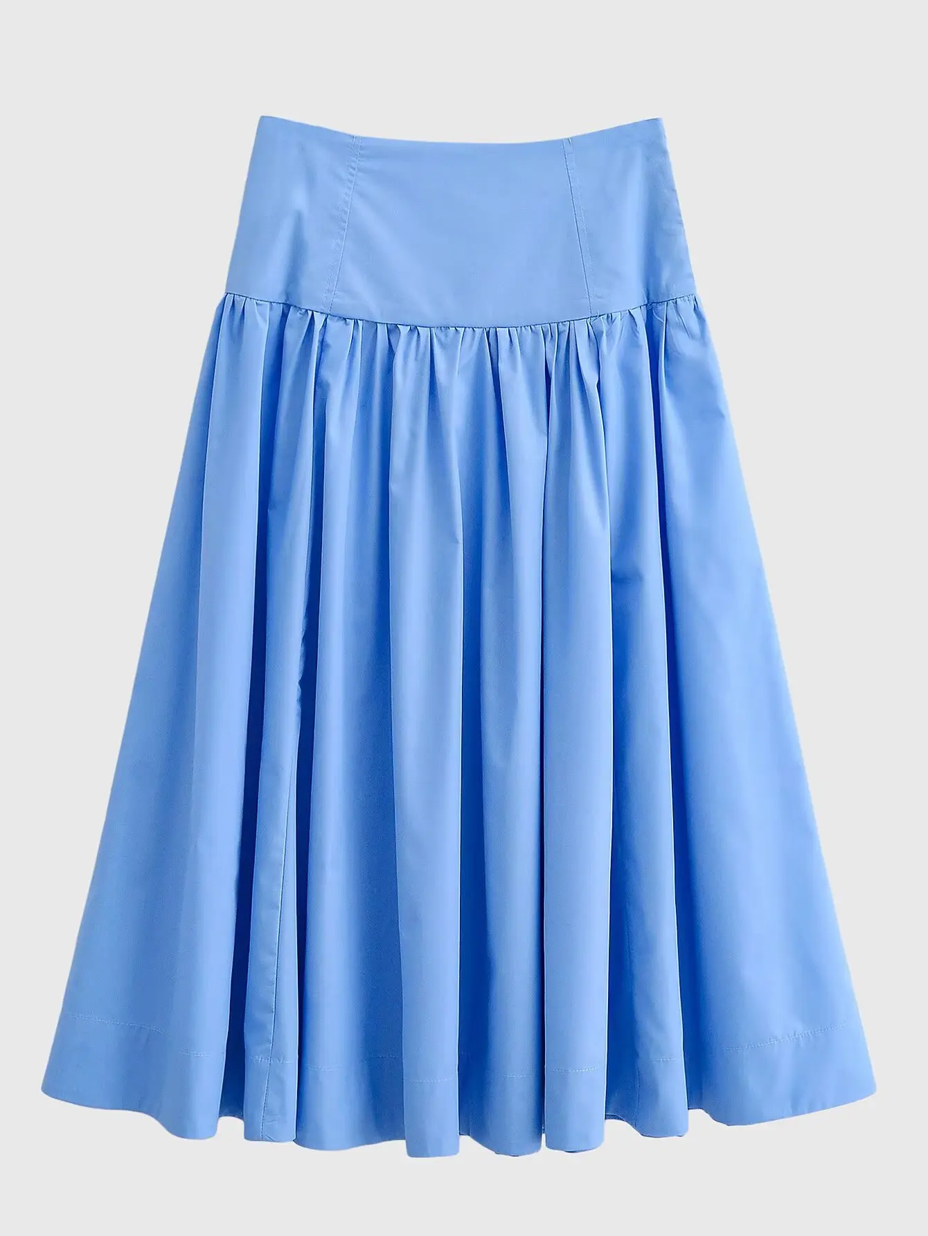 YENKYE New 2026 Women Blue Pleated A-line High Waist Skirt Spring Summer Big Swing Casual Skirts