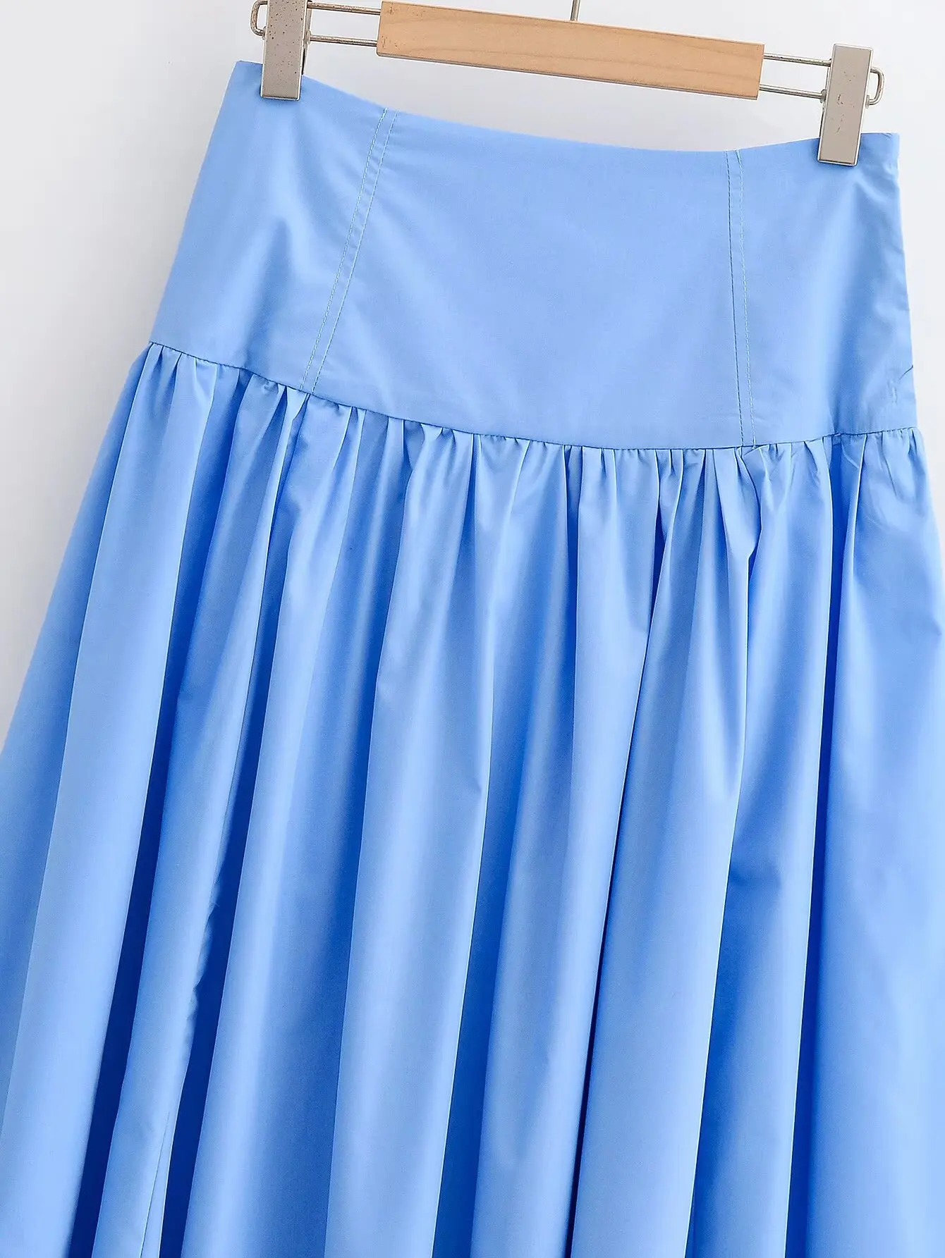 YENKYE New 2026 Women Blue Pleated A-line High Waist Skirt Spring Summer Big Swing Casual Skirts