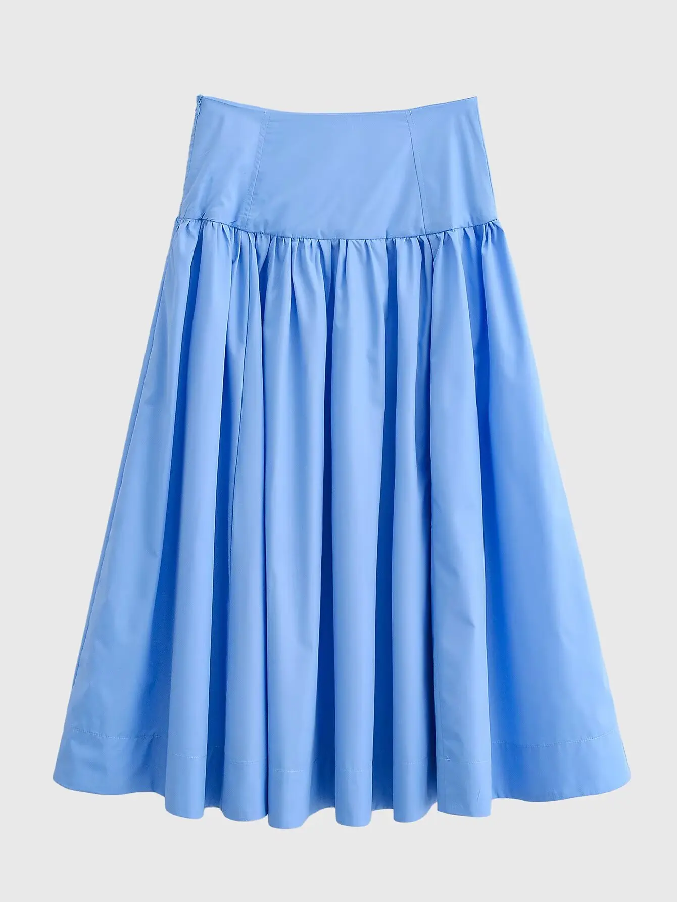 YENKYE New 2026 Women Blue Pleated A-line High Waist Skirt Spring Summer Big Swing Casual Skirts