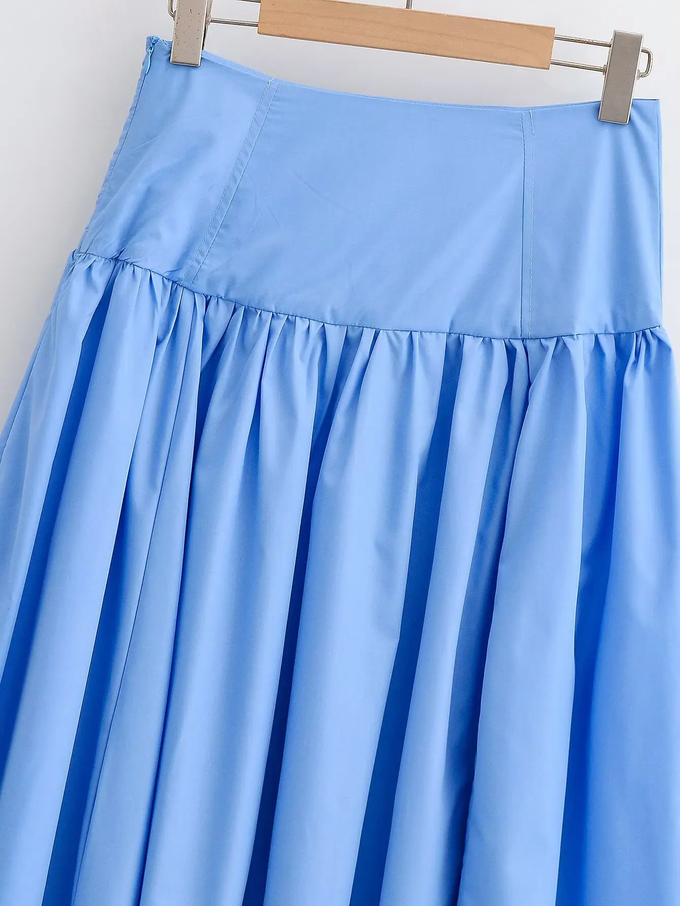 YENKYE New 2026 Women Blue Pleated A-line High Waist Skirt Spring Summer Big Swing Casual Skirts