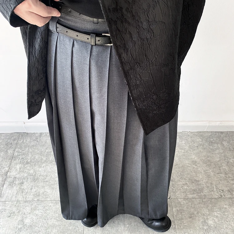 Men Fashion Hip Hop Pleated Skirt With Belt Gothic Vinatge Black Pantskirt Harajuku Casual Long Skirts For Women