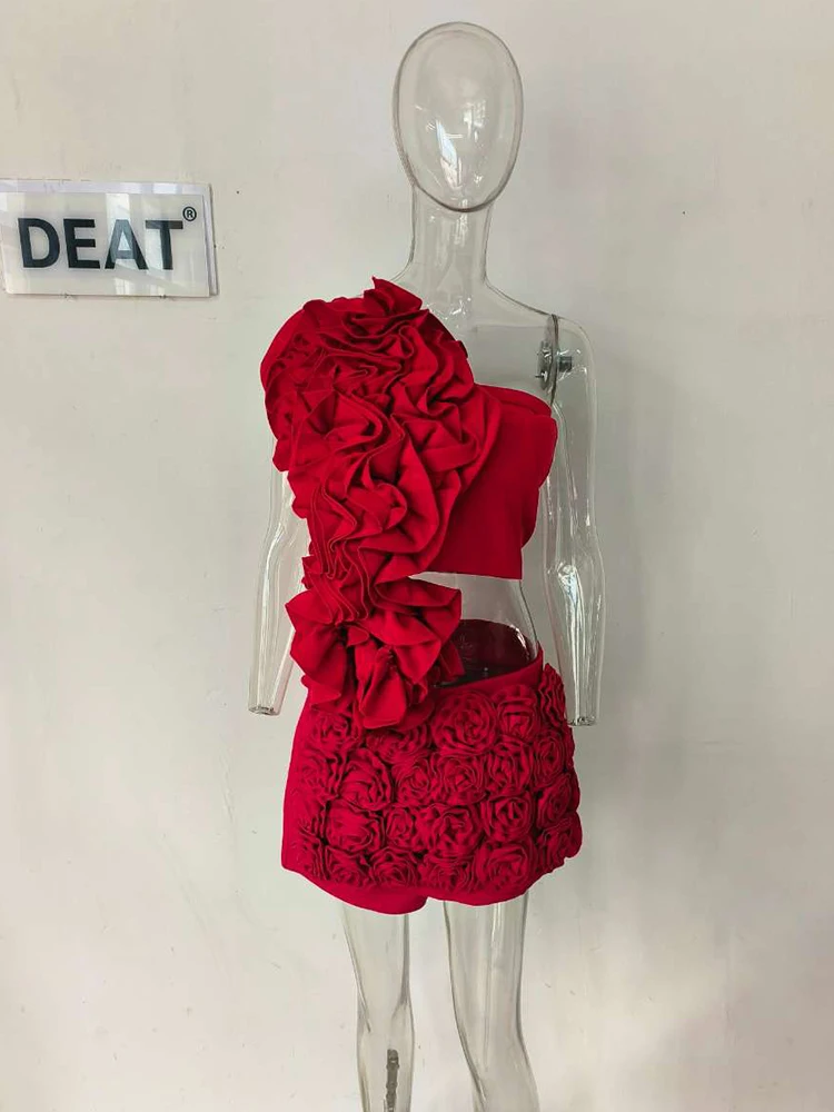 DEAT Trendy Fashion Women's 3D Flower Mini Skirts 2026 Spring New Items High Waist Wrap Hip Solid Color Skirt Female 11XX8807