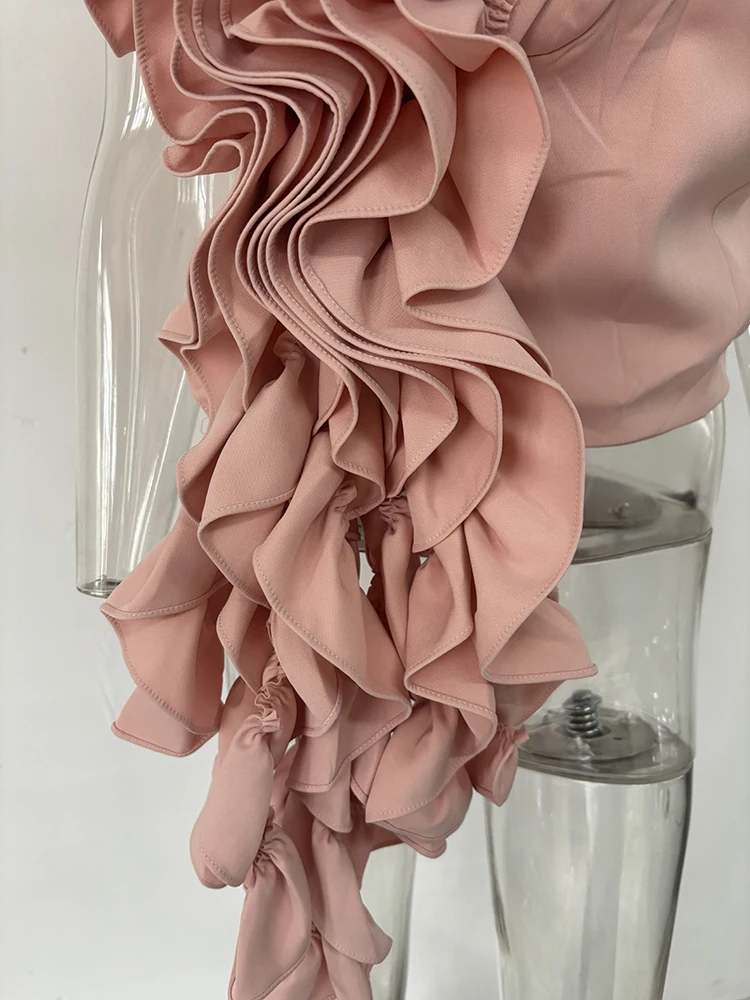 DEAT Trendy Fashion Women's 3D Flower Mini Skirts 2026 Spring New Items High Waist Wrap Hip Solid Color Skirt Female 11XX8807