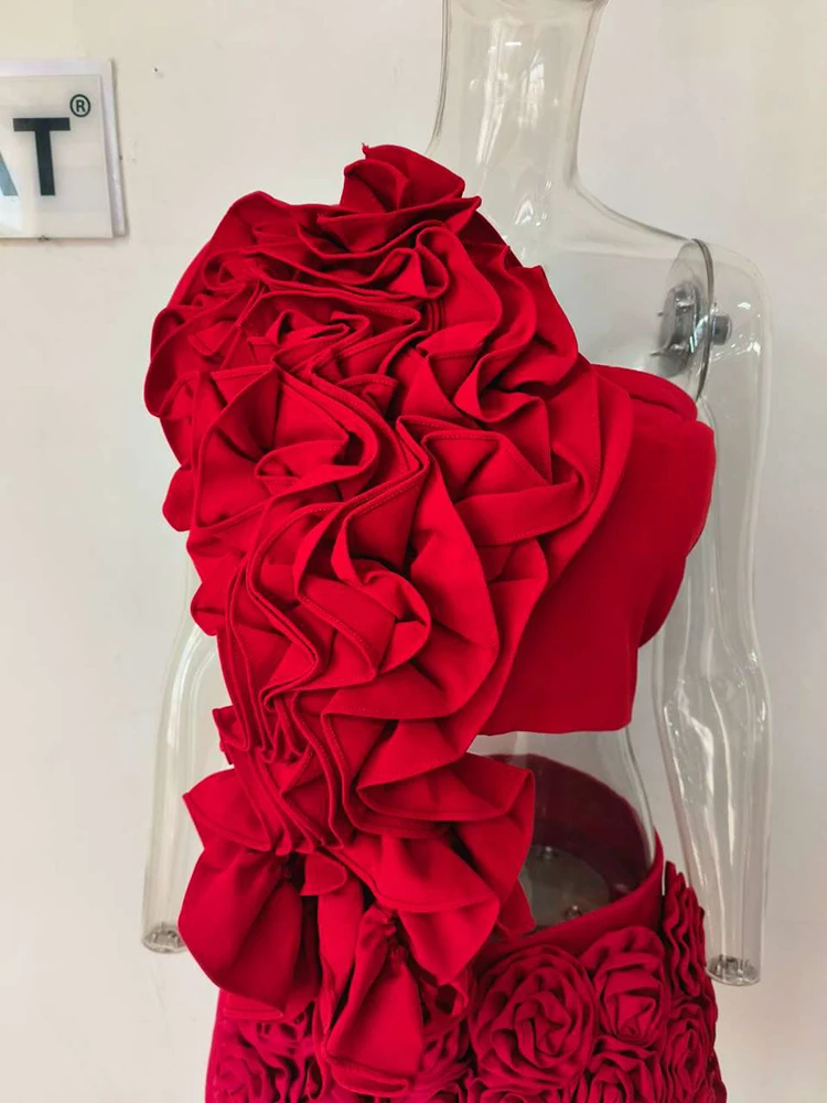 DEAT Trendy Fashion Women's 3D Flower Mini Skirts 2026 Spring New Items High Waist Wrap Hip Solid Color Skirt Female 11XX8807