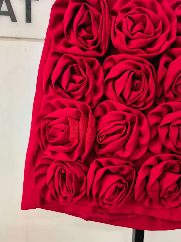 DEAT Trendy Fashion Women's 3D Flower Mini Skirts 2026 Spring New Items High Waist Wrap Hip Solid Color Skirt Female 11XX8807
