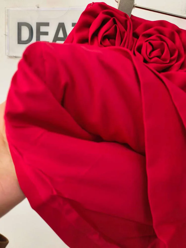 DEAT Trendy Fashion Women's 3D Flower Mini Skirts 2026 Spring New Items High Waist Wrap Hip Solid Color Skirt Female 11XX8807