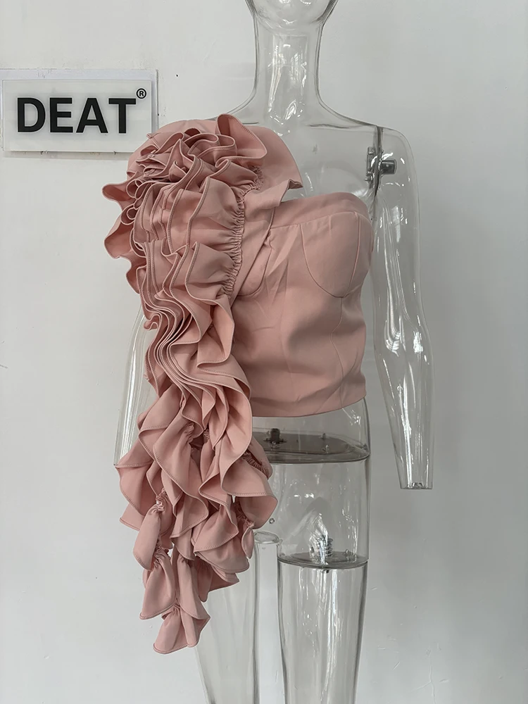 DEAT Trendy Fashion Women's 3D Flower Mini Skirts 2026 Spring New Items High Waist Wrap Hip Solid Color Skirt Female 11XX8807
