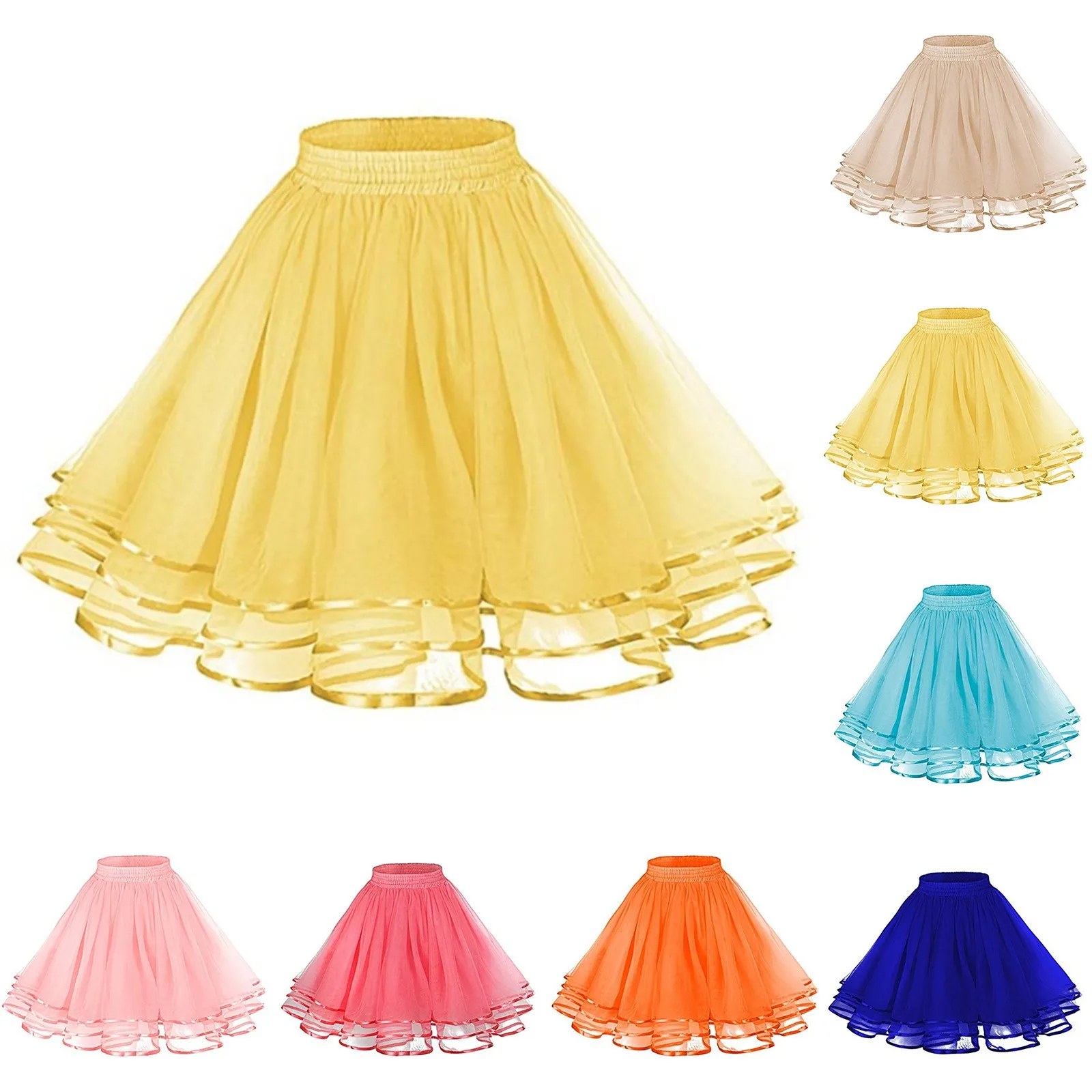 Versatile Skater Women A-Line Skirt Fashion Layered High Waist Tutu Skirt Adult Dancing Costumes Large Swing Pleated Tulle Skirt