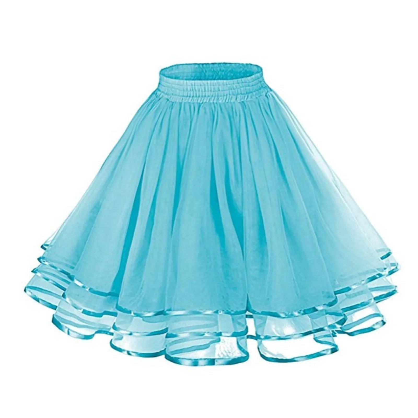 Versatile Skater Women A-Line Skirt Fashion Layered High Waist Tutu Skirt Adult Dancing Costumes Large Swing Pleated Tulle Skirt